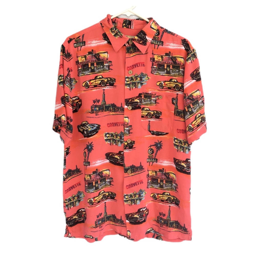Joe Marlin Mens Hawaiian Polyester Shirt Size M Short Sleeve Corvette Ro…